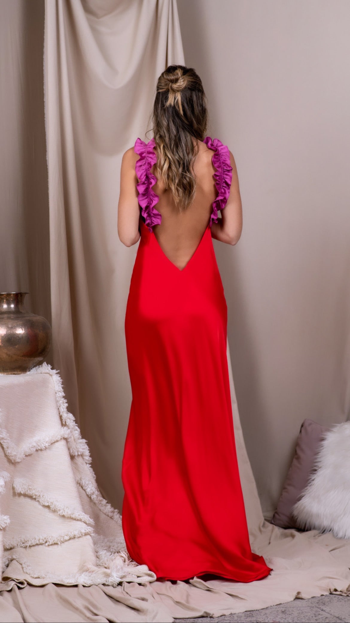 red and magenta dress Victoria Dress Magenta Stripe Mikado Pink / XS
