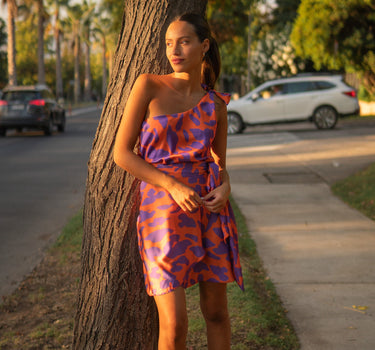 Animal Orange/ Violet Short Skirt Set