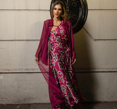 Kimono de gasa color cereza