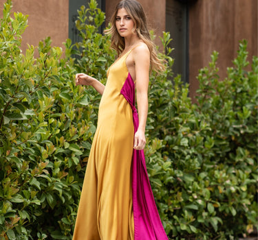 Vestido Colomba Mostaza/Fucsia